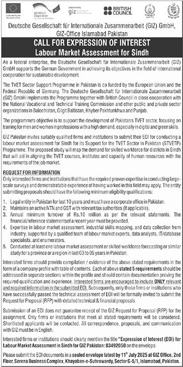 Labour Market Assessment for Sindh Tender Notice